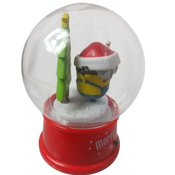 Gemmy Merry Minion Musical Christmas Snow Globe With Santa Hat & Tree Design Red - Picture 8 of 12